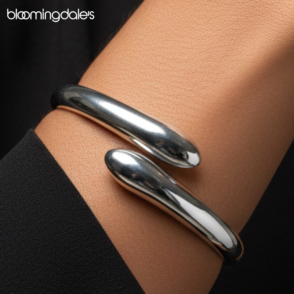 NEW Silver Puffy Tapered Bypass Bangle Hinged Bracelet, .925 Sterling EF/SS